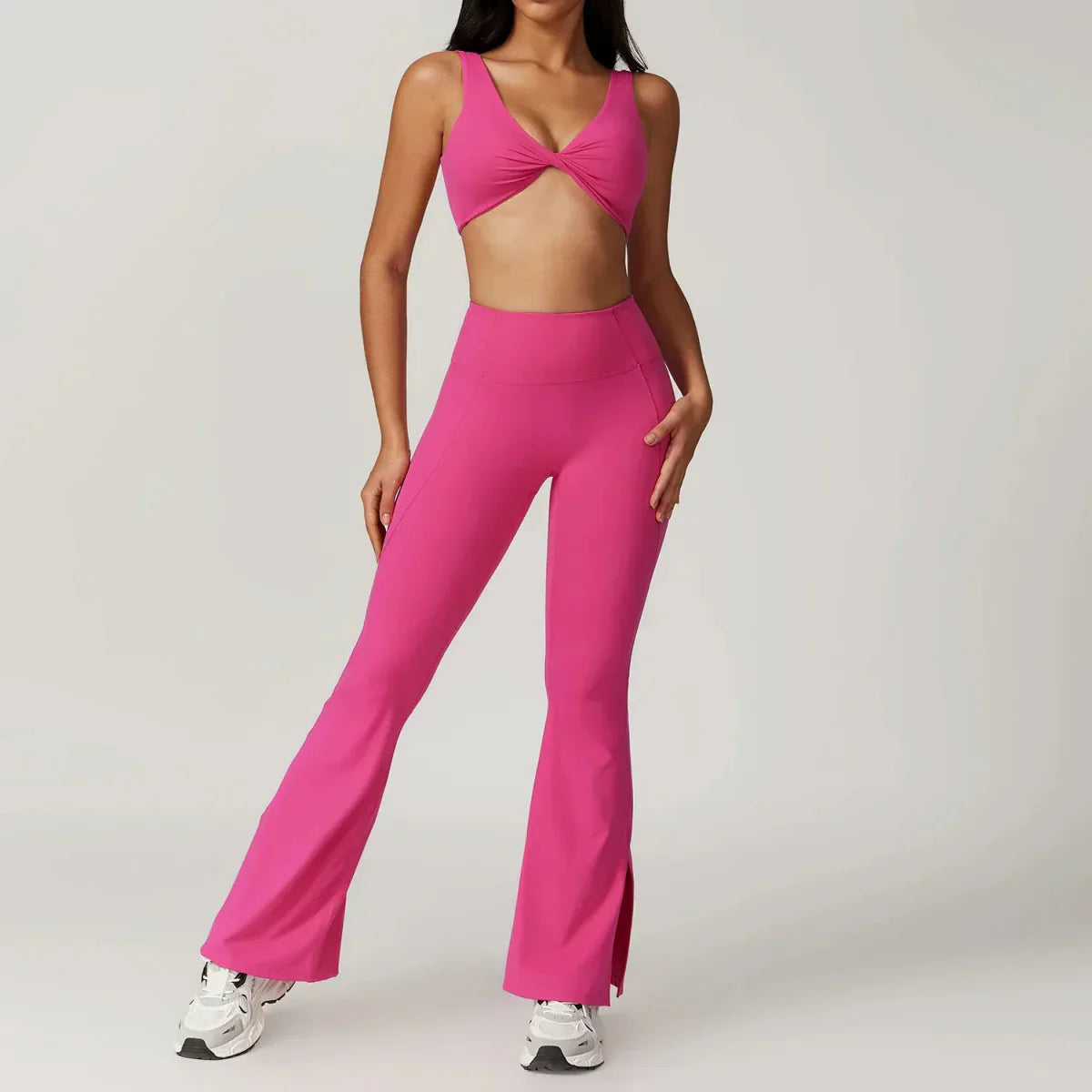 2 Piece Suit C Crop Tops Wide Leg Pants Yoga Set for Women - Allen - Fitness
