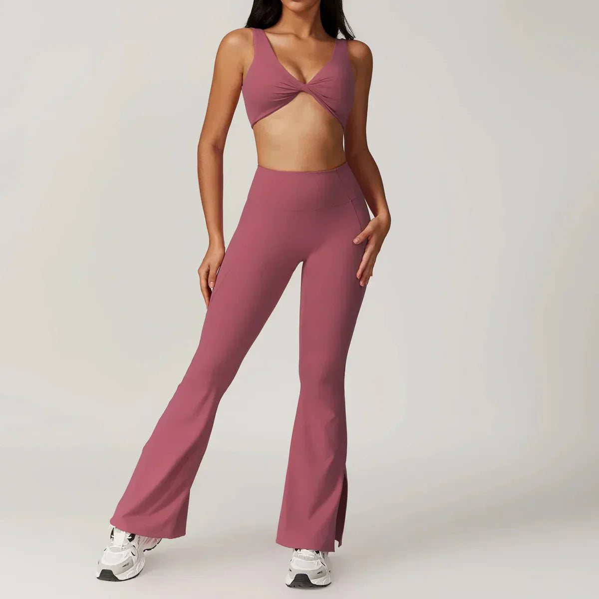 PilatessEmpower Women's Yoga Ensemble - 2 Piece Crop Top and Wide Leg Pants by PilatesCore