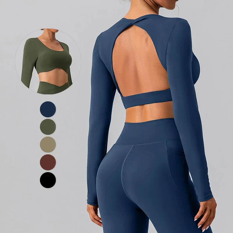 PilatessEmpower Women's Breathable Backless Long Sleeve Workout Shirts
