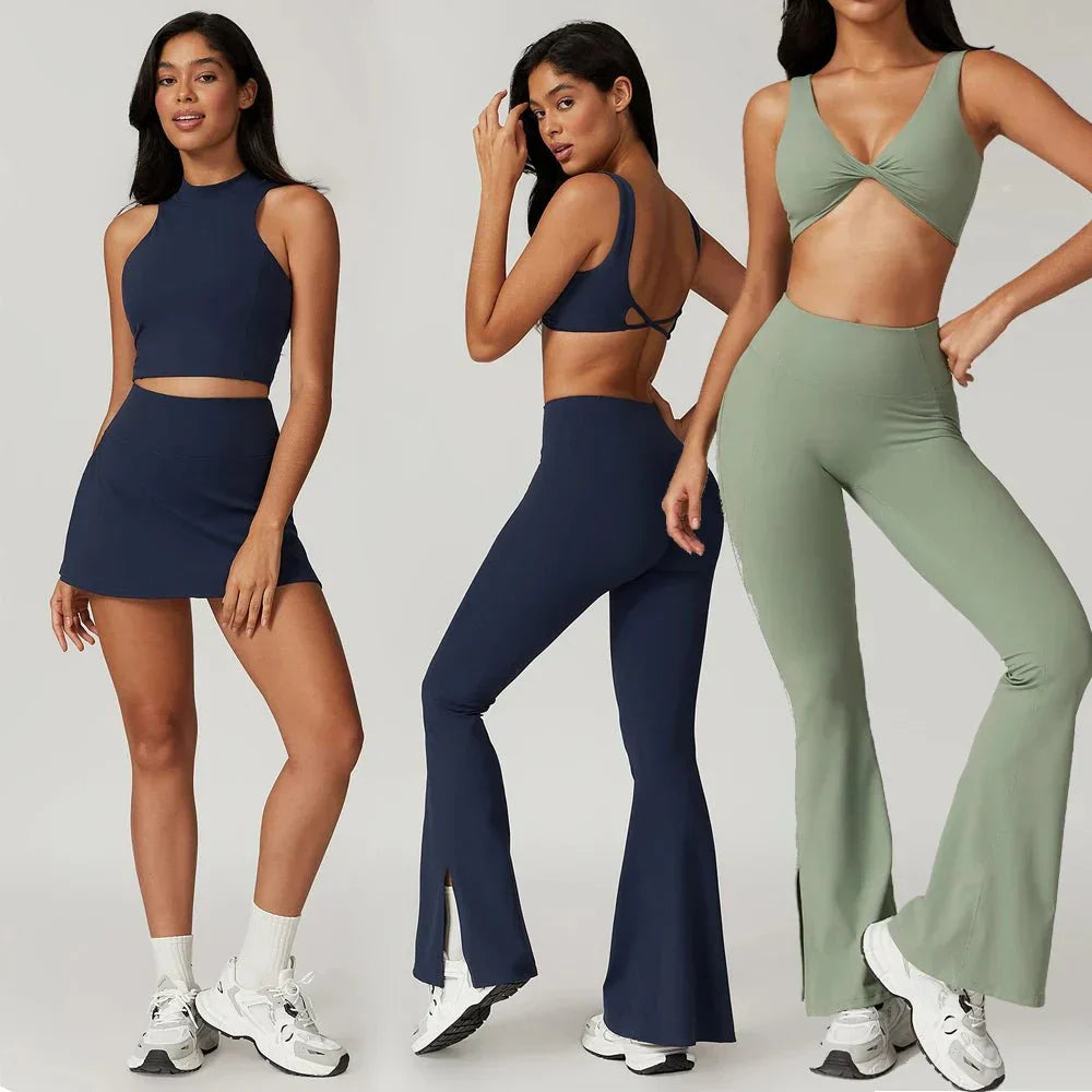 PilatessEmpower Women's Yoga Ensemble - 2 Piece Crop Top and Wide Leg Pants by PilatesCore