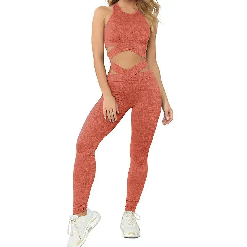 Active Wear High Waist Leggings Sports Bra 2Pcs Set Seamless Yoga Set - Allen - Fitness