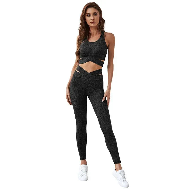 Active Wear High Waist Leggings Sports Bra 2Pcs Set Seamless Yoga Set - Allen - Fitness