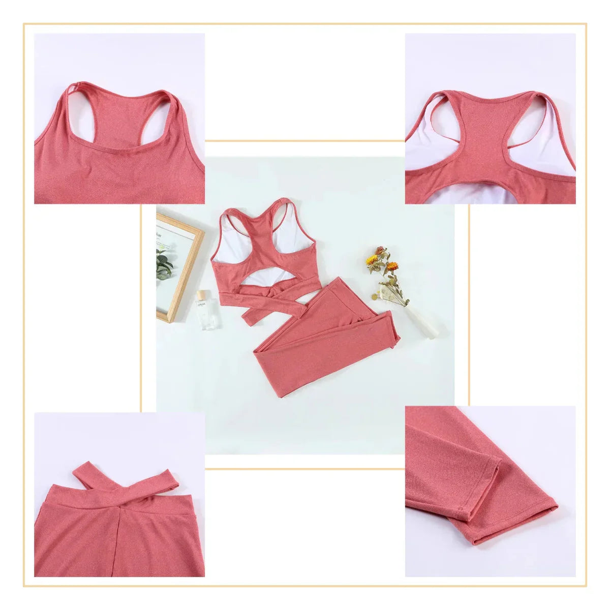 PilatessEmpower High-Waist Leggings and Sports Bra 2-Piece Set - Seamless Activewear for Enhanced Comfort and Support