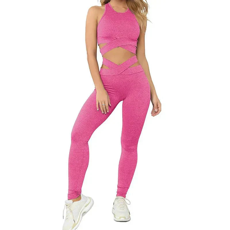 Active Wear High Waist Leggings Sports Bra 2Pcs Set Seamless Yoga Set - Allen - Fitness