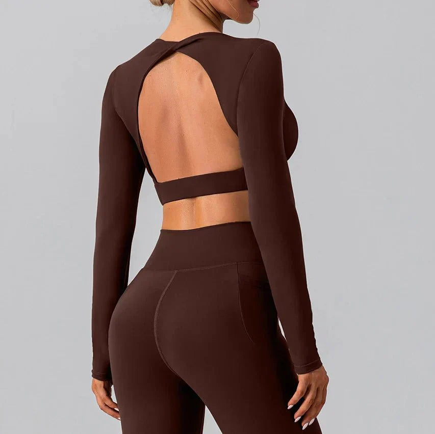 PilatessEmpower Women's Breathable Backless Long Sleeve Workout Shirts