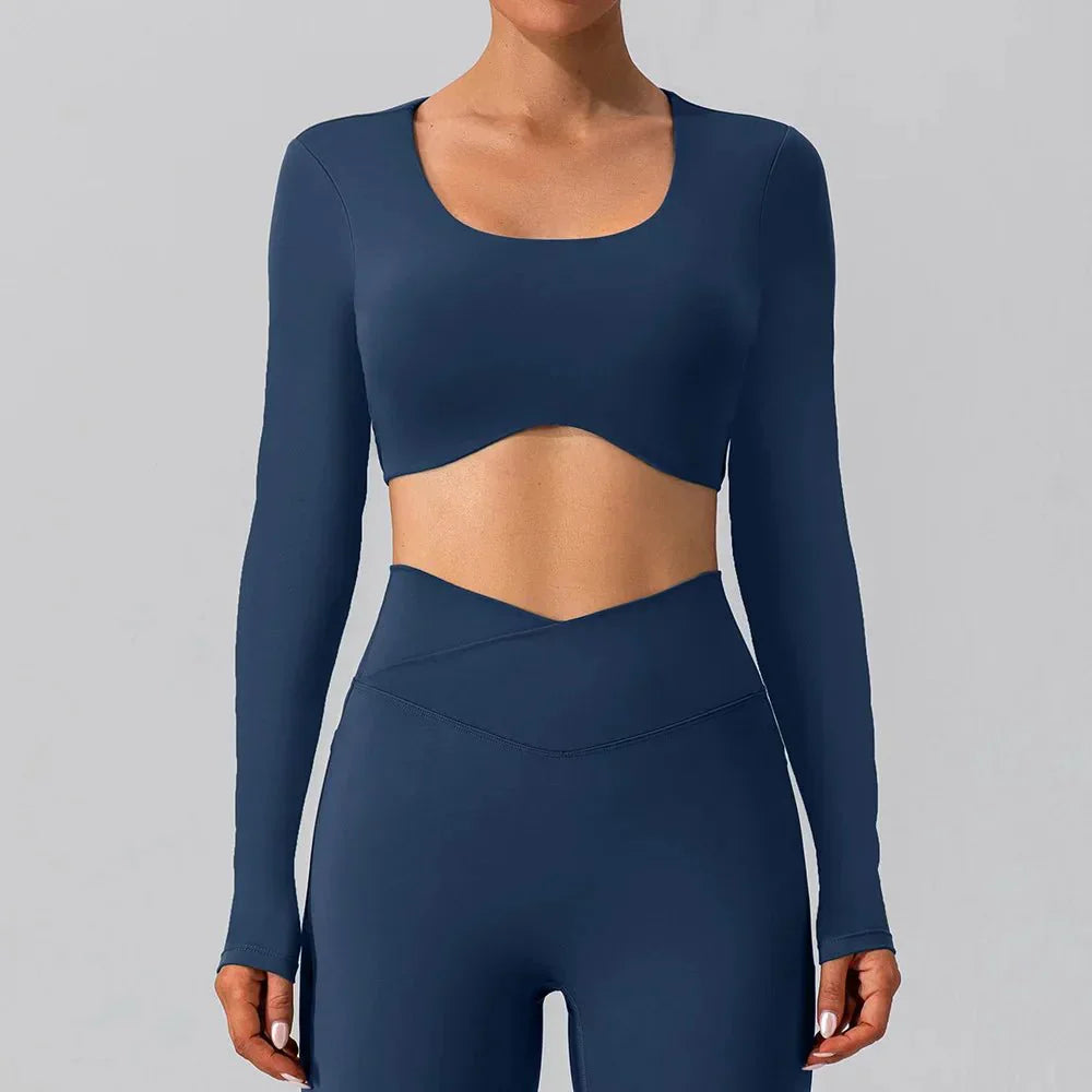 Backless Yoga Sport Bras Long Sleeve Fitness T Shirt Women Breathable Tops - Allen - Fitness