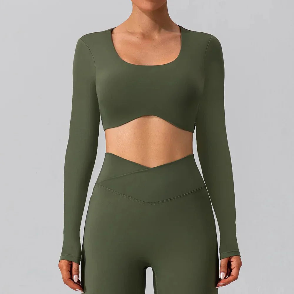 Backless Yoga Sport Bras Long Sleeve Fitness T Shirt Women Breathable Tops - Allen - Fitness