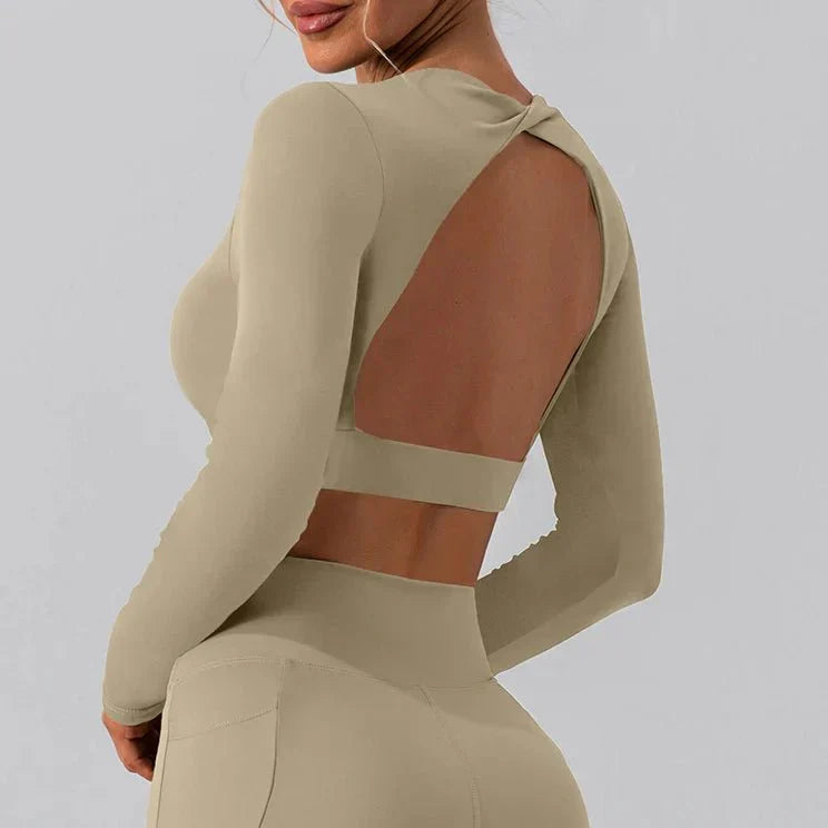 PilatessEmpower Women's Breathable Backless Long Sleeve Workout Shirts