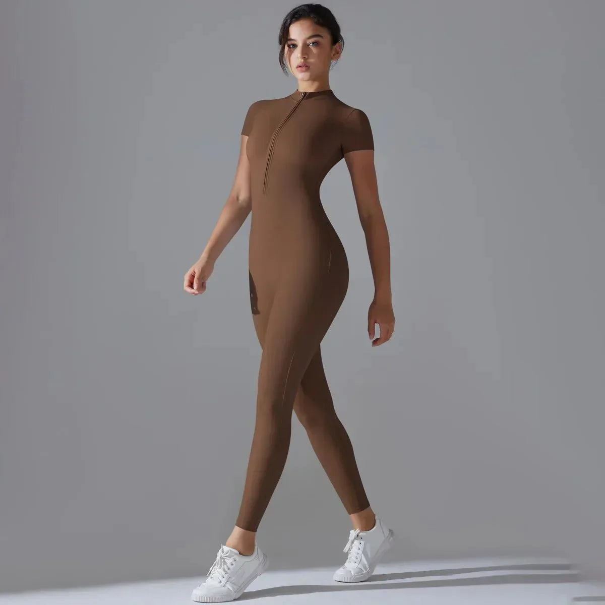 PilatessEmpower Women's Fitness Jumpsuit with Half-Zipper – Versatile Workout Apparel for Indoor and Outdoor Activities
