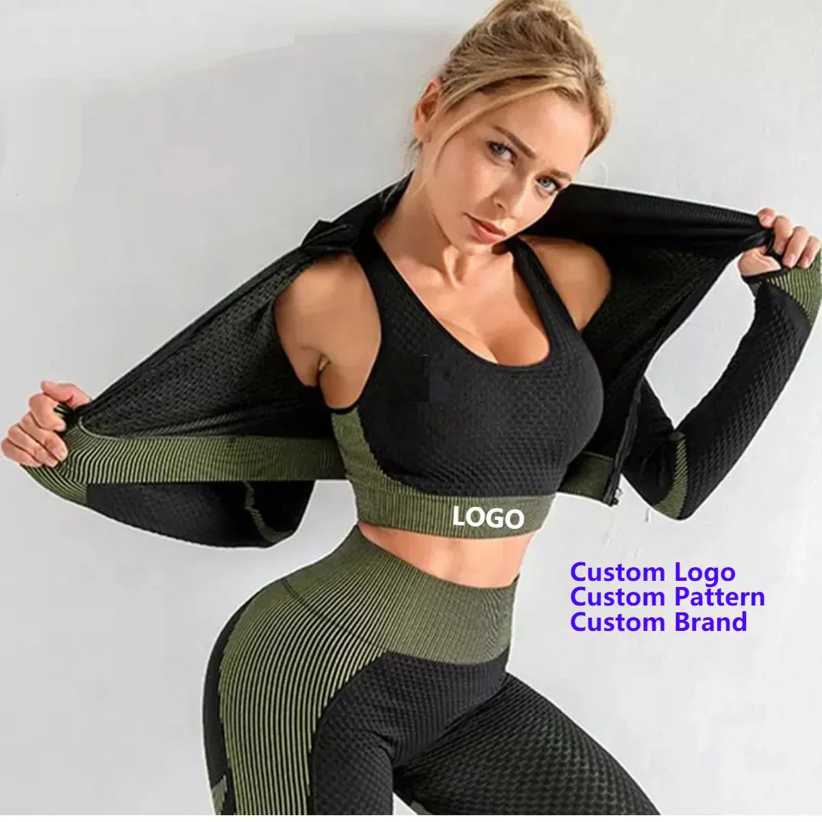 PilatessEmpower 3-Piece Women's Fitness Set: Crop Top, Sports Bra, and Leggings