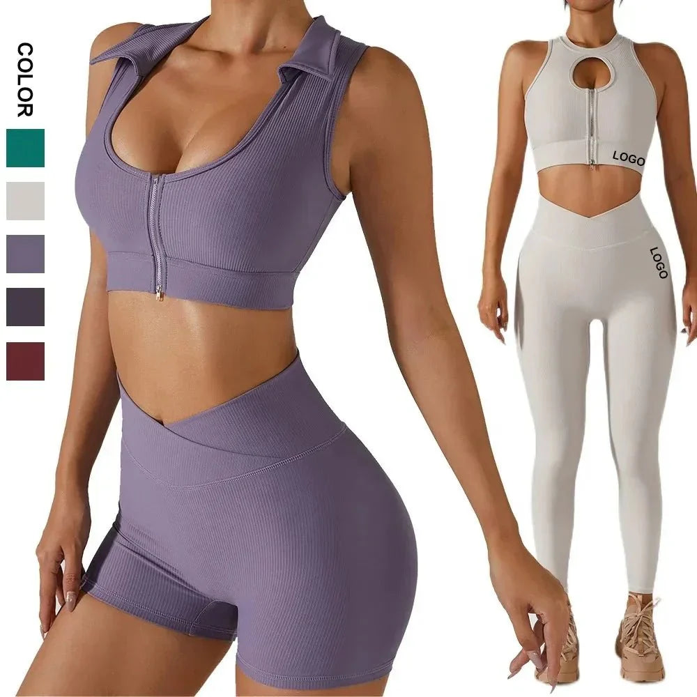PilatessEmpower Women's High Waist 2-Piece Yoga Set - Seamless Fitness Apparel with Shorts