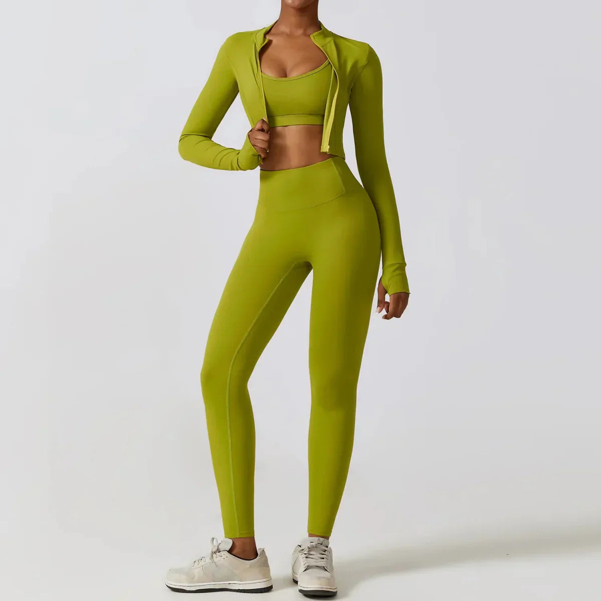PilatessEmpower Women's Workout Sets: Crop Jacket, Yoga Leggings & Sports Bra